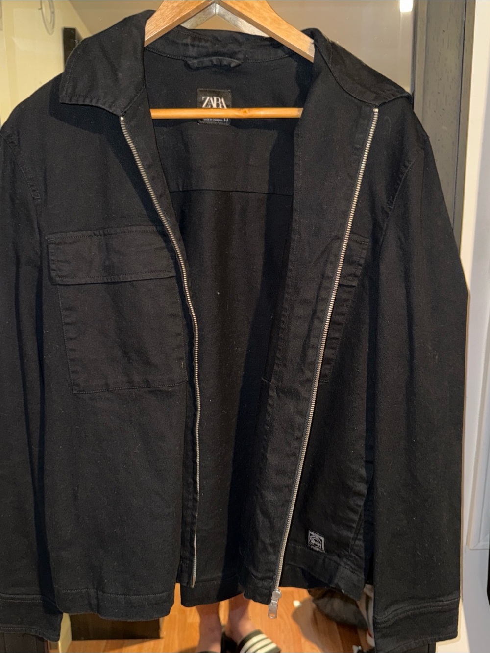 Zara Men's Black Military-Style Zip Jacket
